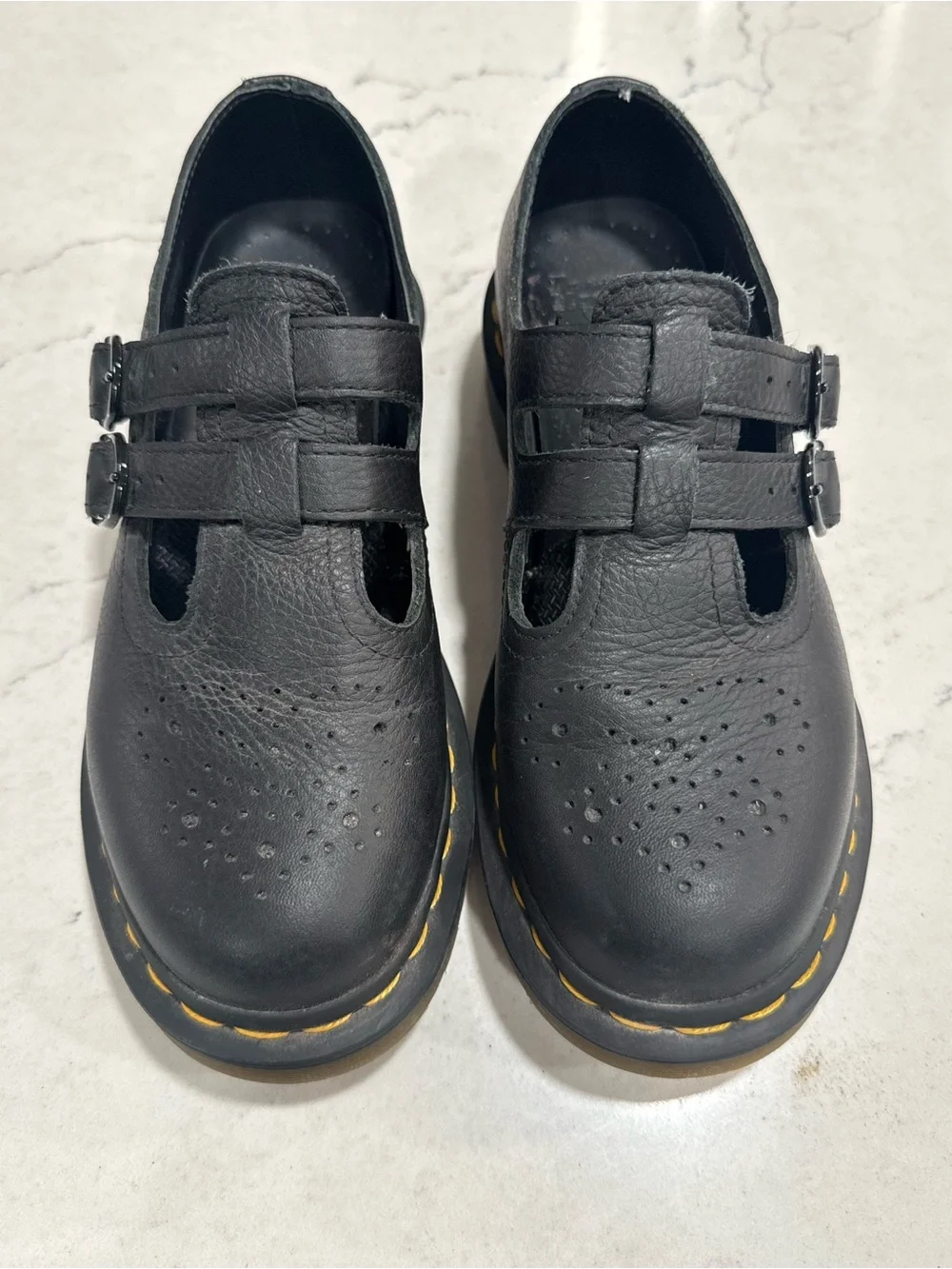Dr. Martens Black Leather Double Strap Buckle Mary Jane Flats Round Toe 6 - Picture 3 of 9